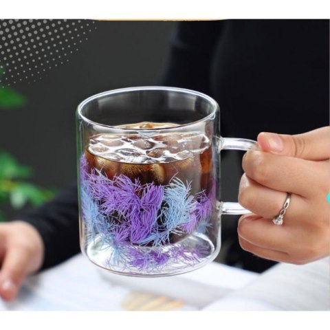 Szklanka termiczna z elementami roślinnymi w środku, fiolet 300 ml 1szt SZK134