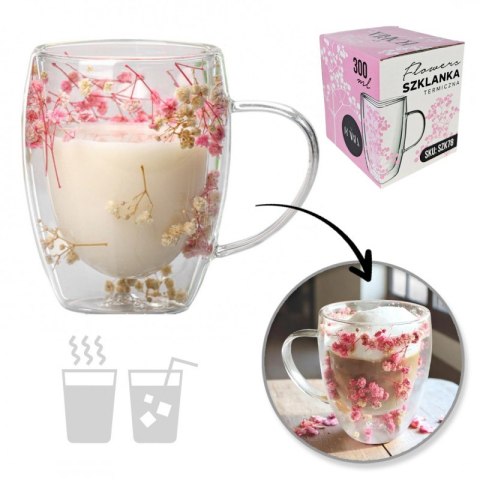 Szklanka termiczna z kwiatami w środku, gipsówka 300ml 1szt SZK78