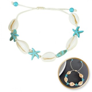 Bransoletka 2w1 na stopę i rękę na sznurku, MUSZELKI i ROZGWIAZDY B543N