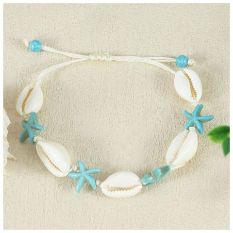 Bransoletka 2w1 na stopę i rękę na sznurku, MUSZELKI i ROZGWIAZDY B543N