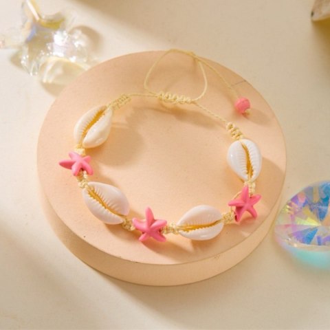 Bransoletka 2w1 na stopę i rękę, na sznurku, MUSZELKI i ROZGWIAZDY B543R