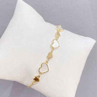 Bransoletka na rękę stal chirurgiczna pozłacana 14k złotem, SERCA masa perłowa BST1532