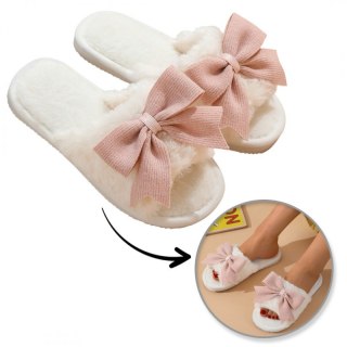 Ciepłe kapcie z kokardą ocieplane, antypoślizgowe PAN06R38, rozmiar 38