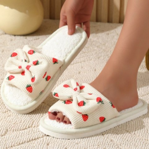 Kapcie ocieplane z kokardą, TRUSKAWKI, antypoślizgowe PAN04R38, rozmiar 38