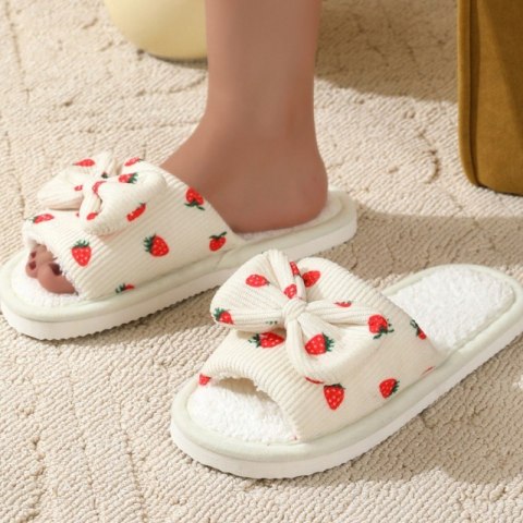 Kapcie ocieplane z kokardą, TRUSKAWKI, antypoślizgowe PAN04R39, rozmiar 39