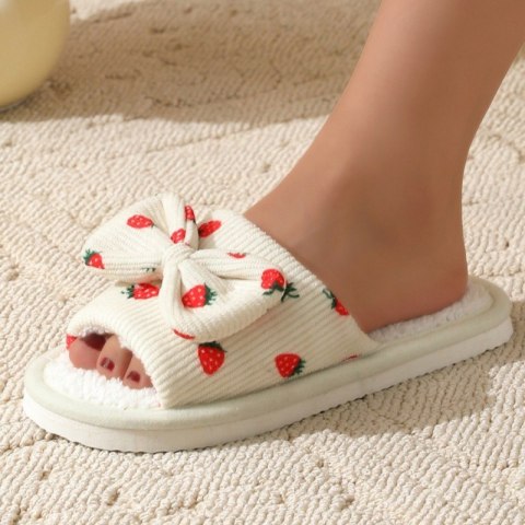 Kapcie ocieplane z kokardą, TRUSKAWKI, antypoślizgowe PAN04R39, rozmiar 39