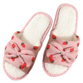 Kapcie ocieplane z kokardą, TRUSKAWKI, antypoślizgowe PAN05R38, rozmiar 38