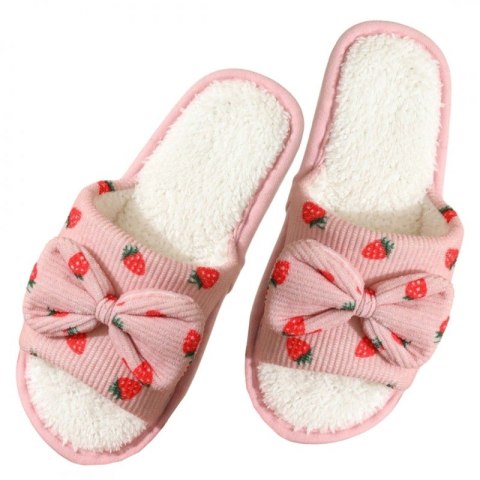Kapcie ocieplane z kokardą, TRUSKAWKI, antypoślizgowe PAN05R38, rozmiar 38