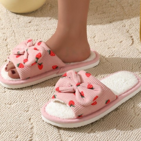 Kapcie ocieplane z kokardą, TRUSKAWKI, antypoślizgowe PAN05R39, rozmiar 39