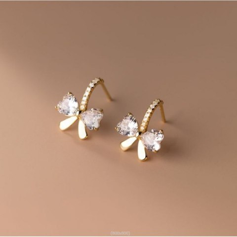 Kolczyki KOKARDKI ze stali szlachetnej pozłacanej 14k złotem, cyrkonie, sztyft srebro S925 KST3330