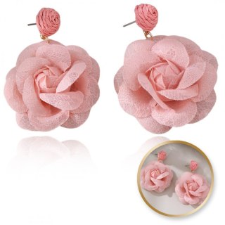 Kolczyki wiszące, efektowne koronkowe kwiat, różowa RÓŻA sztyft K1707