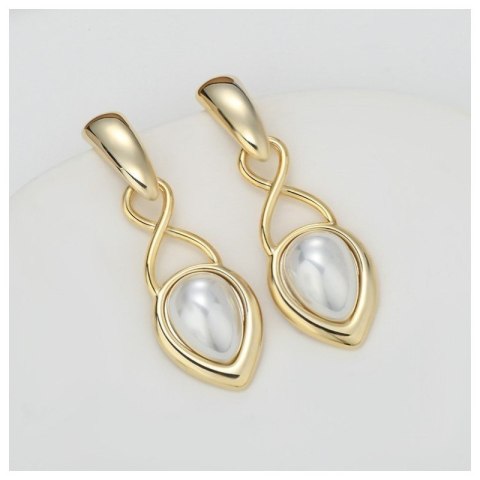 Kolczyki wiszące ze stali szlachetnej platerowane 14k złotem, sztyft srebro S925, perły KST3340