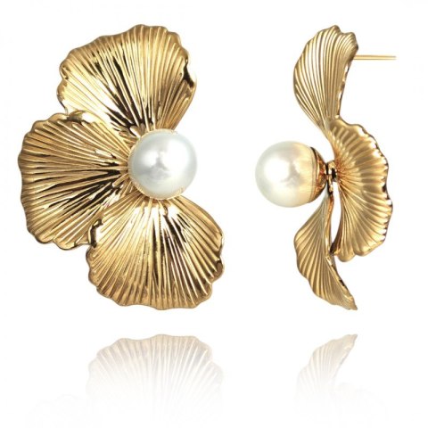 Kolczyki ze stali szlachetnej platerowane 14k złotem KWIAT perełki KST3360