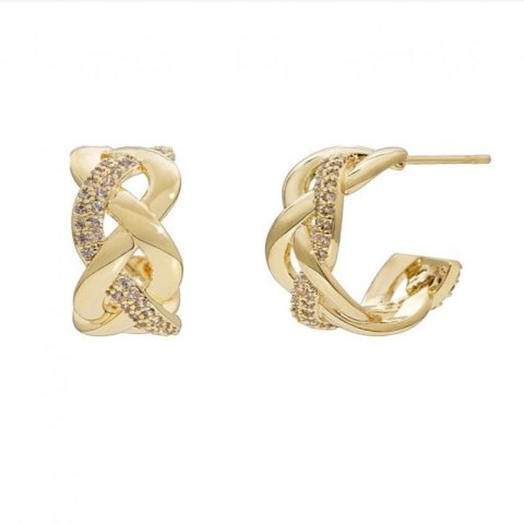 Kolczyki ze stali szlachetnej pozłacanej 14k złotem z cyrkoniami, sztyft srebro S925 KST3327