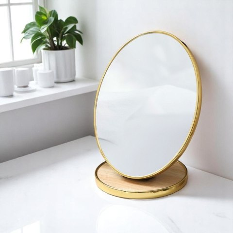 Lusterko kosmetyczne stojące drewniane, owalne, złota ramka 15 x 20cm L18