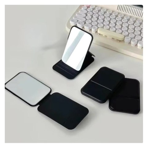 Lusterko kosmetyczne z ekoskóry, otwierane, stojące, do torebki czarne L17CZ