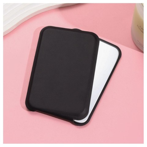 Lusterko kosmetyczne z ekoskóry, otwierane, stojące, do torebki czarne L17CZ