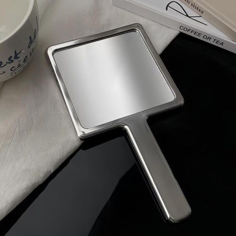 Lusterko kosmetyczne z rączką, jednostronne XL wysokość 23cm srebrne L24S