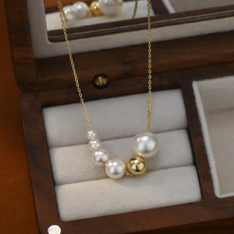 Naszyjnik stal szlachetna pozłacana 14k złotem, PERŁY NST2171