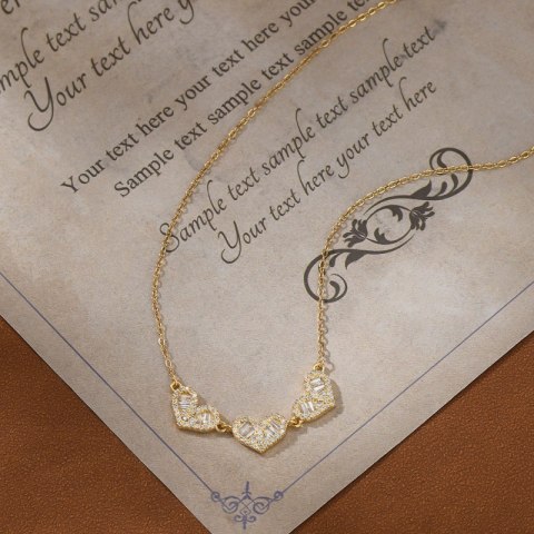 Naszyjnik stal szlachetna pozłacana 14k złotem, SERCA cyrkonie NST2168