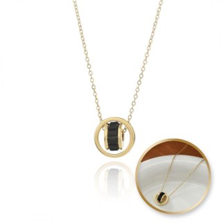 Naszyjnik stal szlachetna pozłacana 14k złotem, kółka, czarne kamienie NST2173