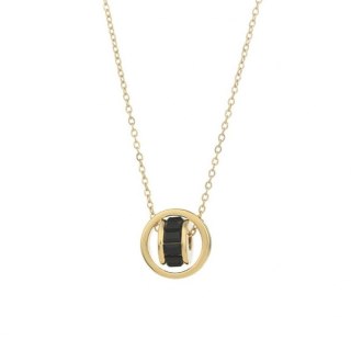 Naszyjnik stal szlachetna pozłacana 14k złotem, kółka, czarne kamienie NST2173