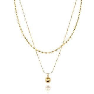 Naszyjnik stal szlachetna pozłacana 14k złotem, podwójny, kólka NST2160