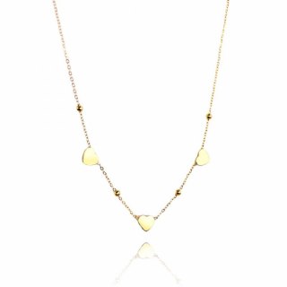 Naszyjnik stal szlachetna pozłacana 14k złotem, serca, kulki NST2033