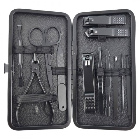 Zestaw akcesoriów do manicure, pedicure w etui, czarny 12w1 AK21