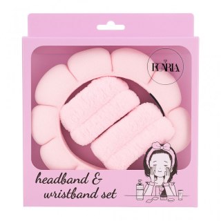Zestaw opasek kosmetycznych na głowę i nadgarstki 17 x 19 cm róż O536R
