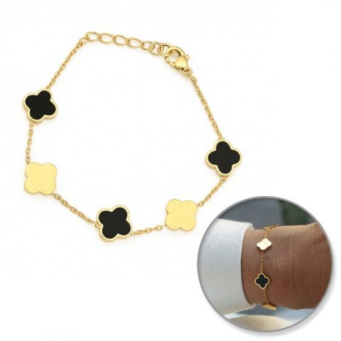 Bransoletka na rękę stal chirurgiczna pozłacana 14k złotem Koniczynki BST1552