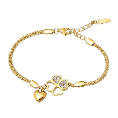 Bransoletka na rękę stal chirurgiczna pozłacana 14k złotem SERCA, Koniczynka BST1550