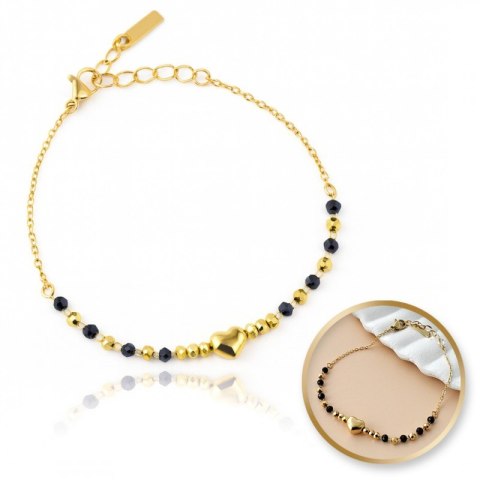 Bransoletka na rękę stal chirurgiczna pozłacana 14k złotem, serce - BST1547