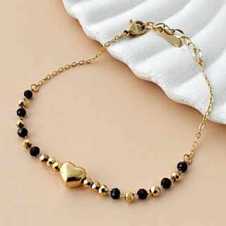 Bransoletka na rękę stal chirurgiczna pozłacana 14k złotem, serce - BST1547