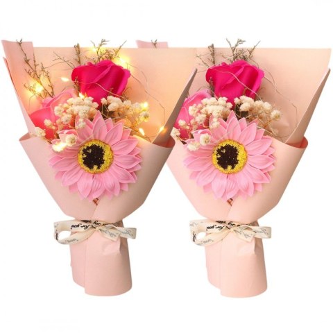 Bukiet zapachowych kwiatów mydlanych w pudełku na prezent, świecące LED BUK07R