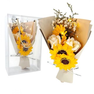 Bukiet zapachowych kwiatów mydlanych w pudełku na prezent, świecące LED BUK15