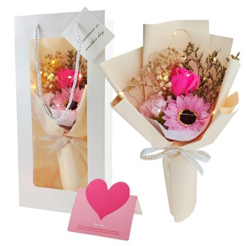 Bukiet zapachowych kwiatów mydlanych w pudełku na prezent, świecące LED BUK17R