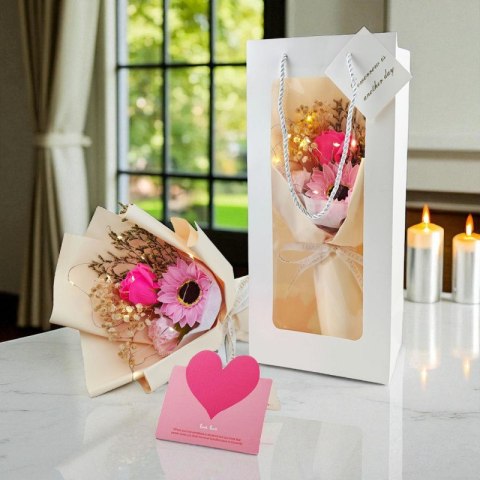 Bukiet zapachowych kwiatów mydlanych w pudełku na prezent, świecące LED BUK17R