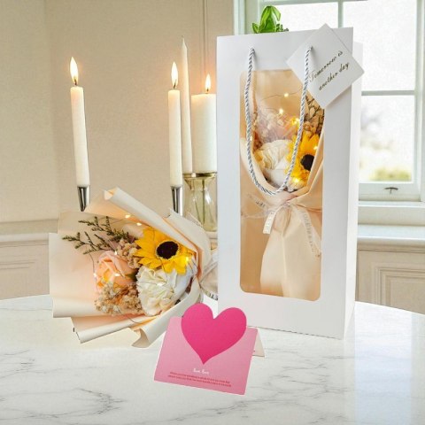 Bukiet zapachowych kwiatów mydlanych w pudełku na prezent, świecące LED BUK17ZO