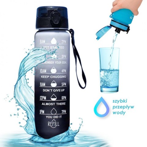 Butelka na wodę, bidon z miarką 1L OMBRE Szary z Czernią BD16