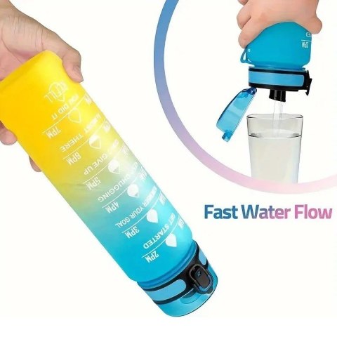 Butelka na wodę, bidon z miarką 1L OMBRE Turkus z Żółtym BD47