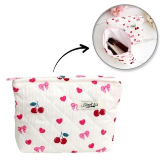 Kosmetyczka damska pikowana kuferek wisienki, kokardki 26 x 7 x 18 cm KS151