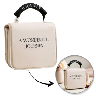 Kosmetyczka rozkładana elegancka kuferek etui z rączką kremowa KS153K