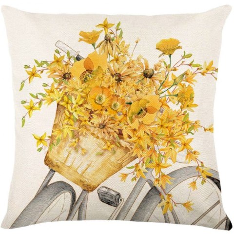 Lniana poszewka na poduszkę 45 x 45 cm z nadrukiem żółte kwiaty POD238