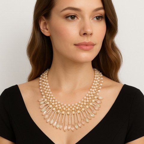 Naszyjnik kolia XXL złota wachlarz róż N418R