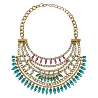 Naszyjnik kolia efektowny wachlarz błękit, stare złoto N32BŁ