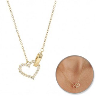 Naszyjnik stal szlachetna pozłacana 14k złotem, podwójne SERCA cyrkonie NST2197