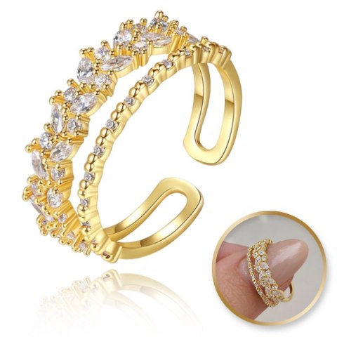 Pierścionek stal chirurgiczna platerowana złotem, regulowany z cyrkoniami PST932