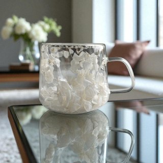 Szklanka termiczna z białymi kwiatami w środku, hortensje 180 ml 1szt - SZK186