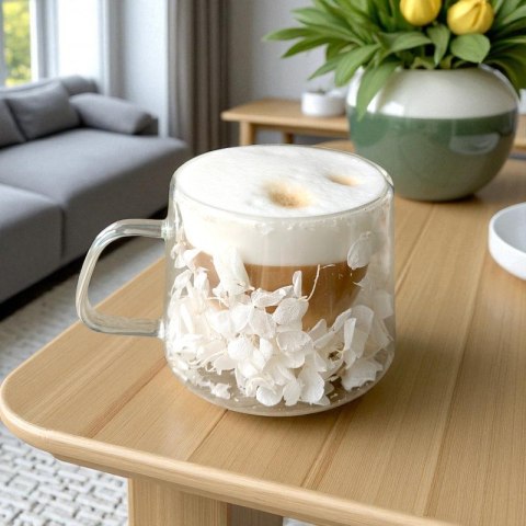 Szklanka termiczna z białymi kwiatami w środku, hortensje 180 ml 1szt - SZK186